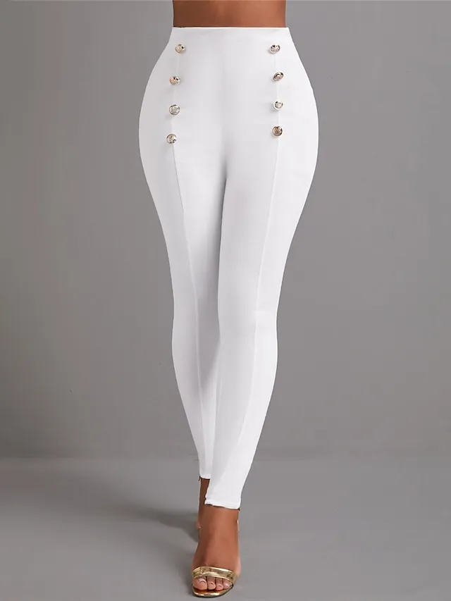 Women's Pants Trousers Leggings Full Length High Cut Micro-elastic High Waist Fashion Streetwear Party Daily Wear Black White S M Fall Winter