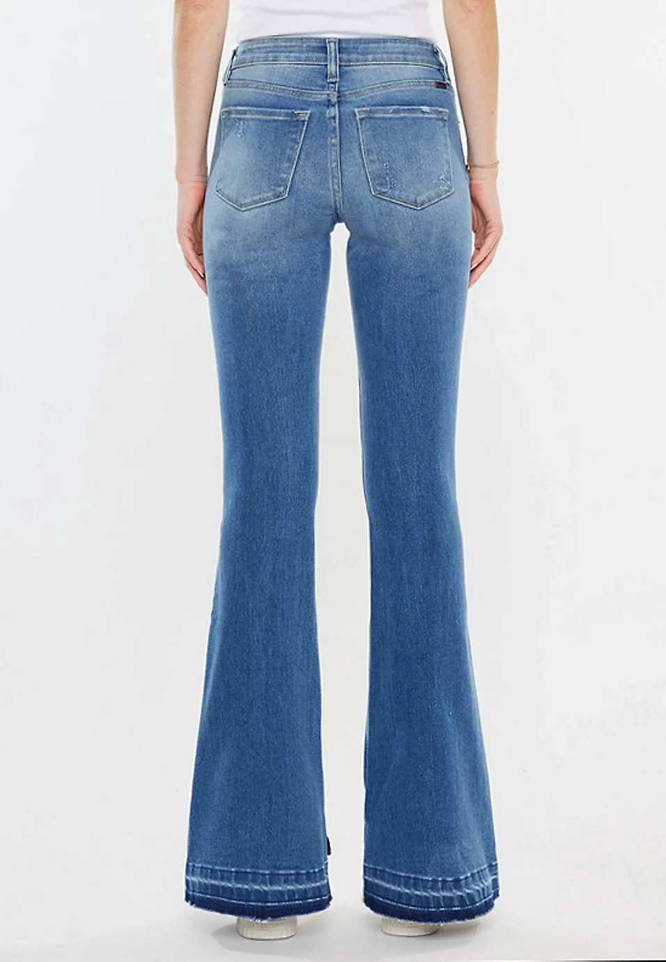 Mid Rise Buttonfly Split Hem Flare Jean