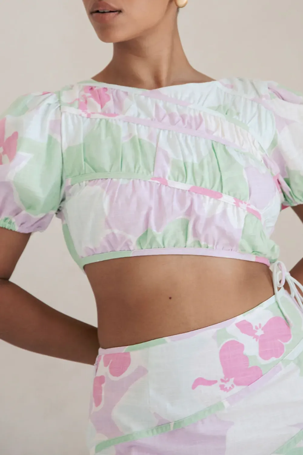 Puff Sleeve Floral Print Crop Top