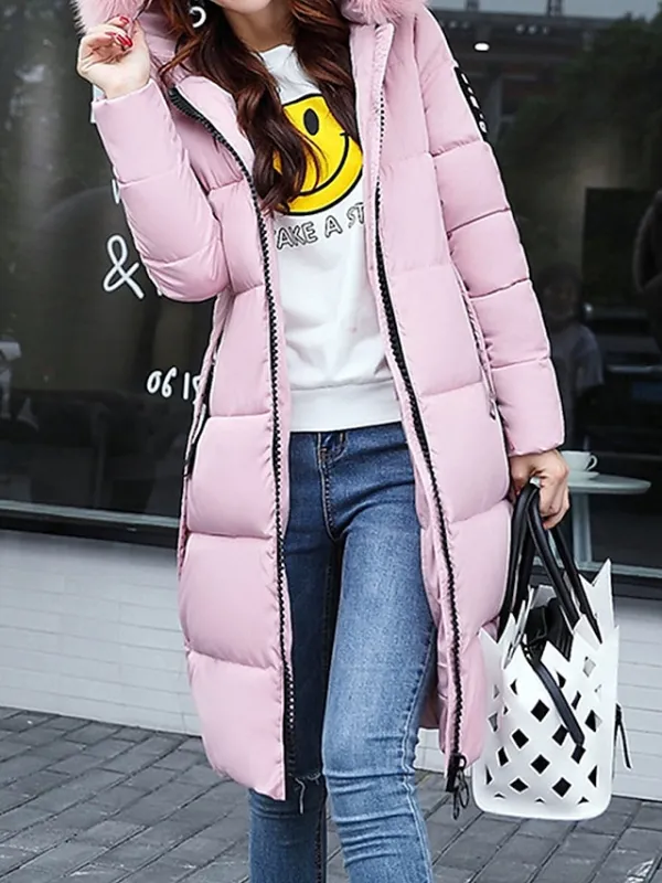 Women's Parka Long Puffer Jacket Winter Coat Zip up Hooded Coat with Fur Collar Thermal Warm Heated Coat Fall Brown Maillard Outerwear with Pockets Warm Classic Long Sleeve Fall Red