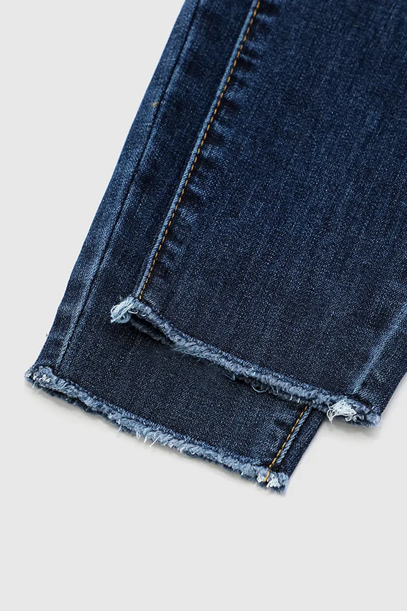 Raw Hem Button Up Mid Rise Skinny Jeans