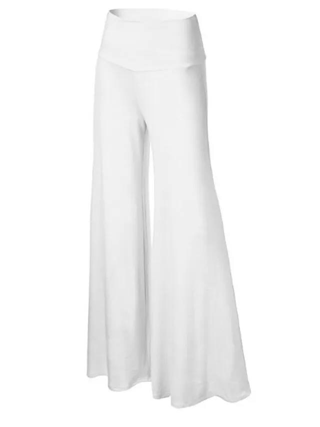 Women's Basic Essential Pants Wide Leg Slacks Straight Solid Colored Mid Waist White Black Navy Blue S M L XL XXL