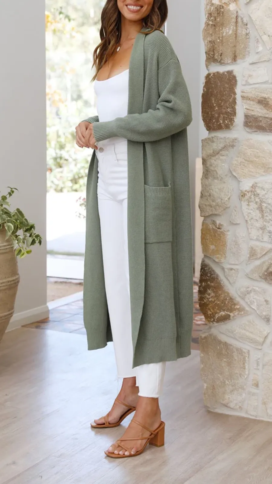 Solid Color Long Knitted Coat