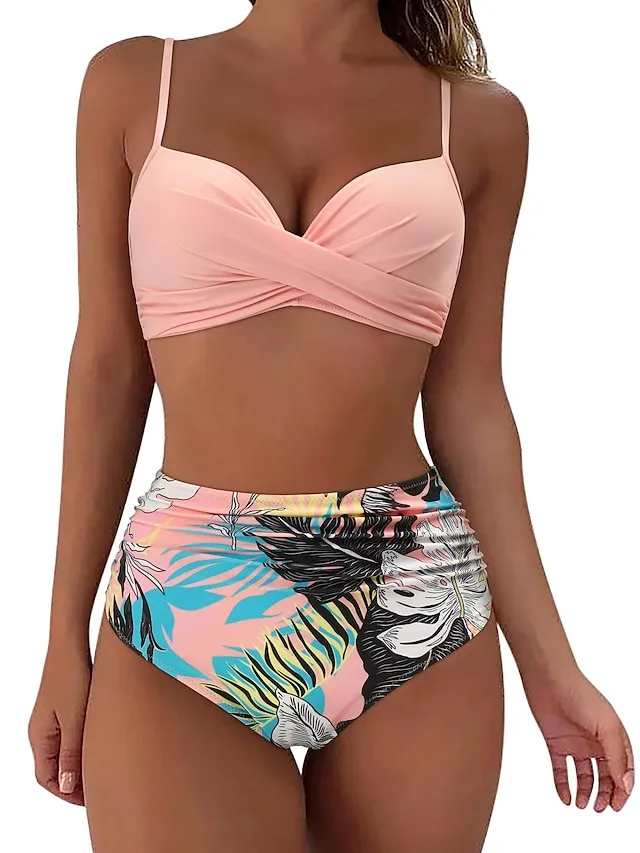 Women's Swimwear Bikini Normal Swimsuit 2 Piece High Waisted Plain Black Pink Purple Green Rose Red Bathing Suits Sports Beach Wear Push Up