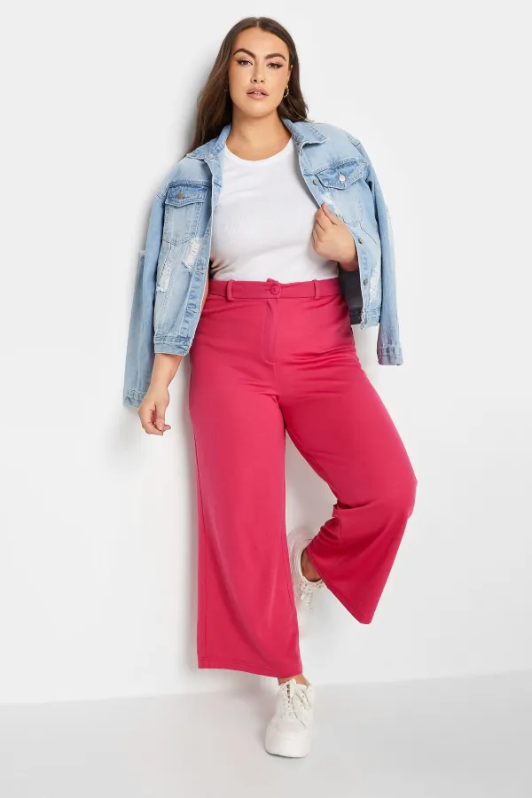 YOURS Curve Black Wide Leg Button Up Trousers