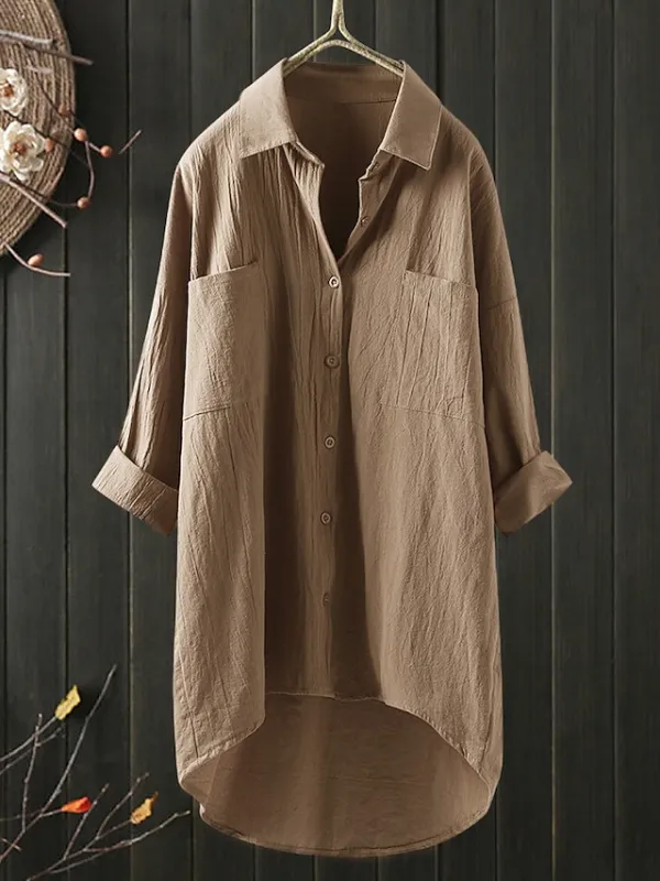 Women's Shirt Blouse Cotton Black White Blue Solid Color Button Pocket 3/4 Length Sleeve Work Daily Streetwear Daily Basic Shirt Collar Regular Fit Spring Fall Fall & Winter