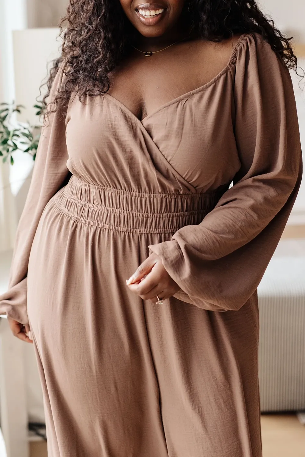 Brown Comfortable Waist-Cinching  Jumpsuit