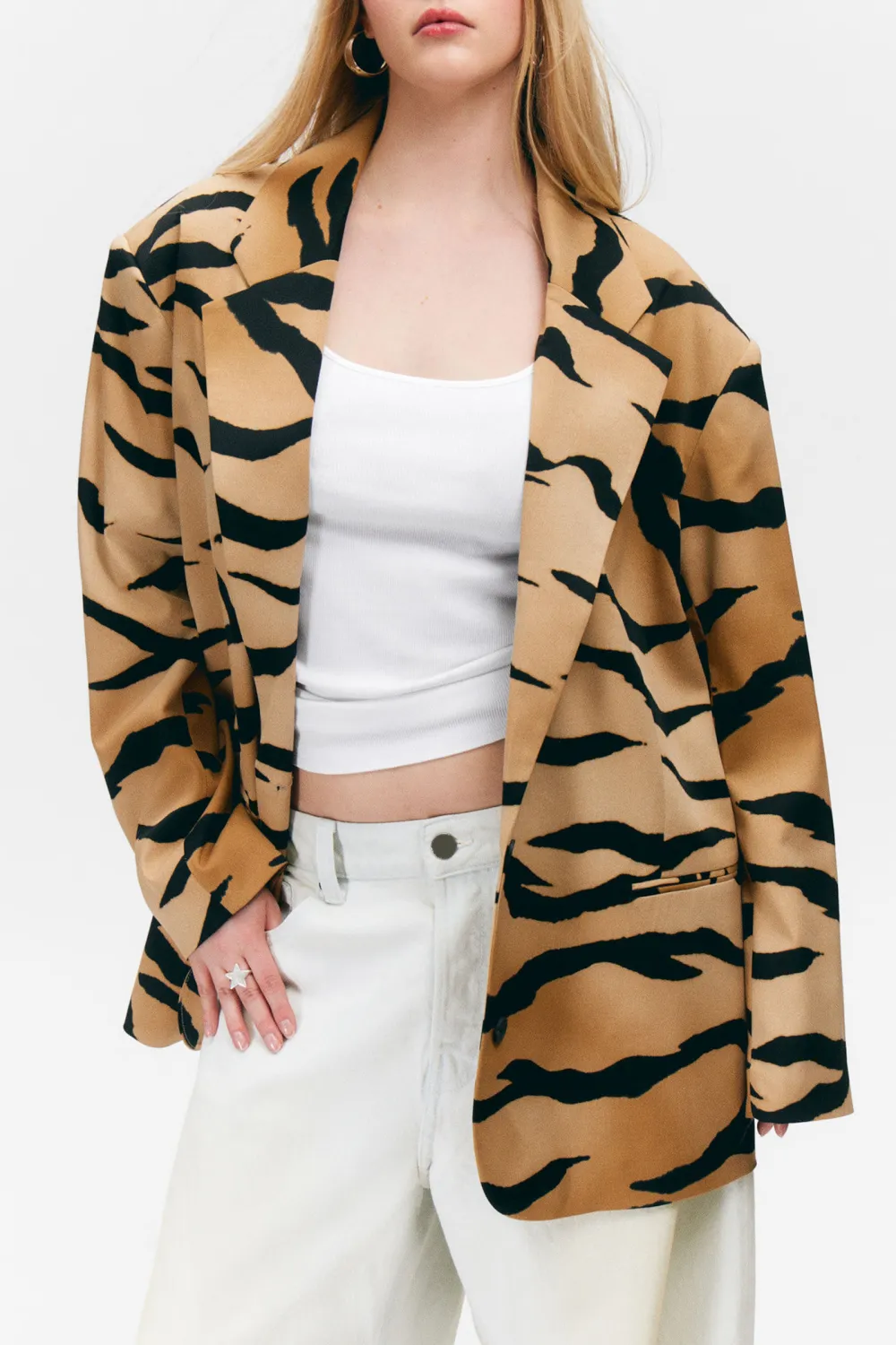 Tiger Printed Lapel Blazer