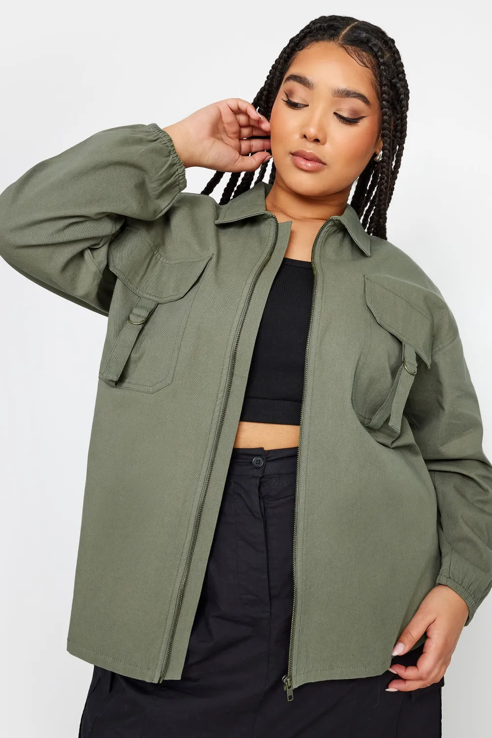 YOURS Curve Khaki Green Utility Bomber Jacket