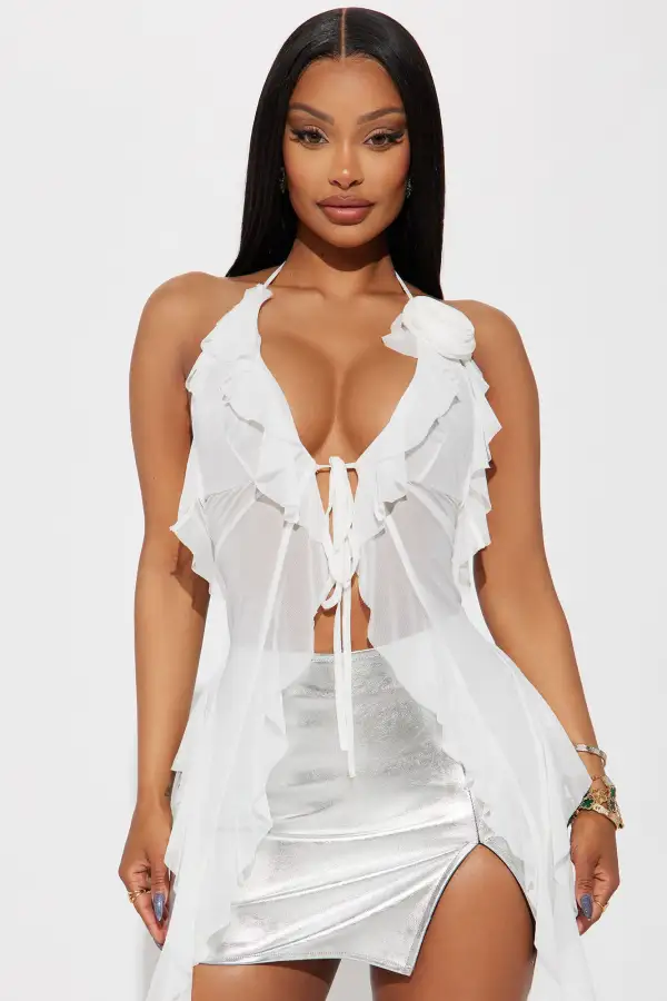 Romantically Involved Ruffle Top - White