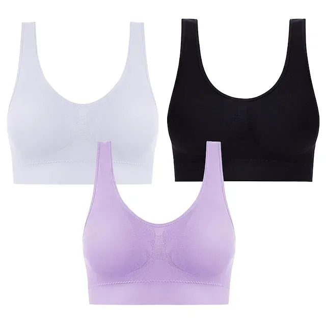 3 Packs Sports Bra for Women High Support with Removable Pad Wireless Yoga Fitness Gym Workout Bra Top Sport Activewear High Impact Breathable Comfortable Stretchy