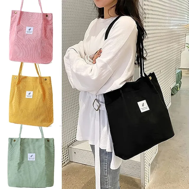 Men's Women's Kid's Tote Tote Sling Shoulder Bag Canvas Tote Bag Corduroy Shopping Daily Rivet Pattern Solid Color Floral Print Deep Purple zebra Wine Red