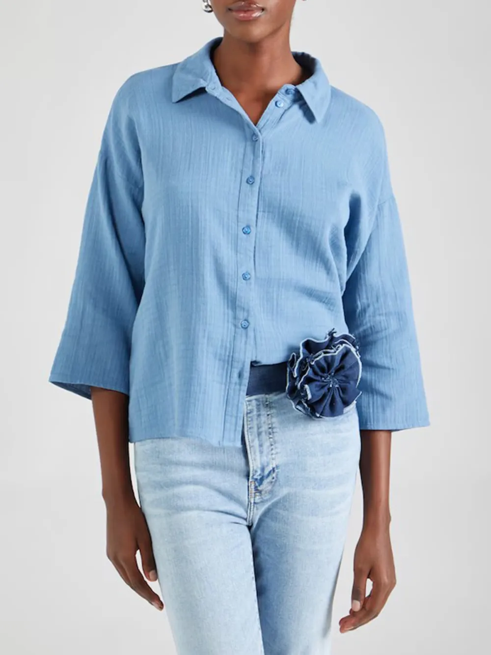 Button Placket Long Sleeve Blouses