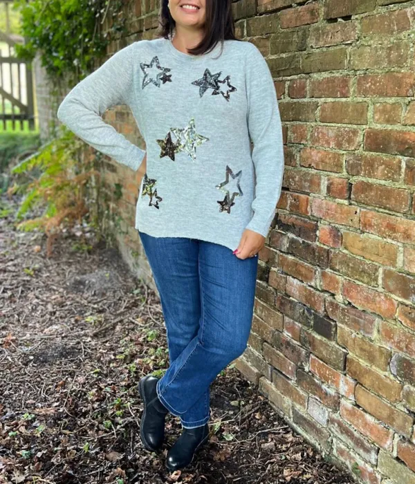 Grey Star Sparkle Sequin Jumper