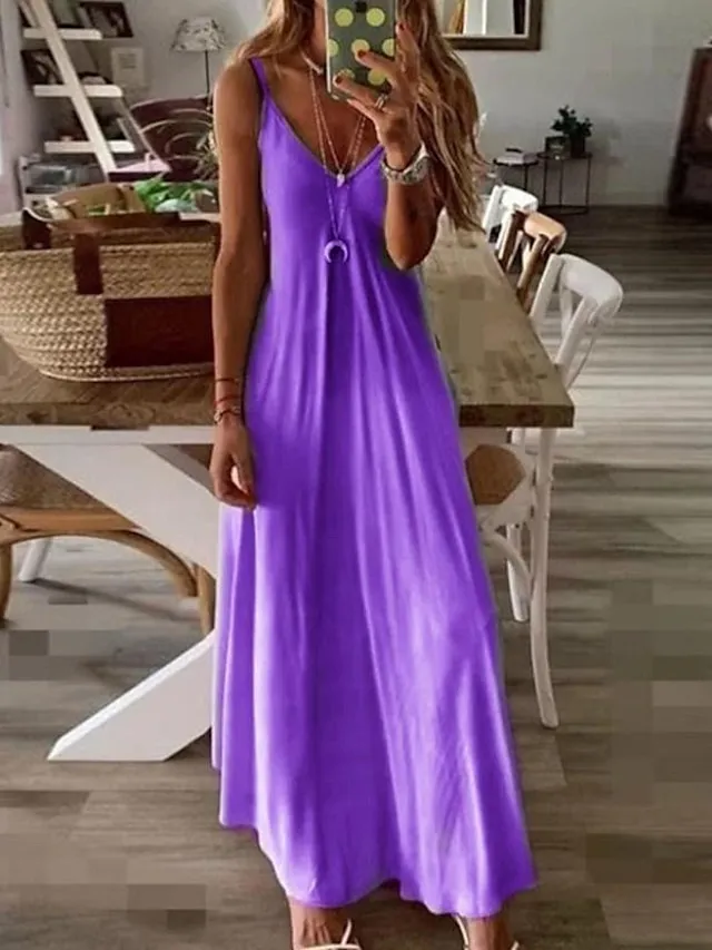 Women's Casual Dress Slip Dress Boho Dress Long Dress Maxi Dress Purple Pink Yellow Sleeveless Color Gradient Slim Fall Spring Summer V Neck Basic Daily Vacation Summer Dress 2023 S M L XL XXL 3XL