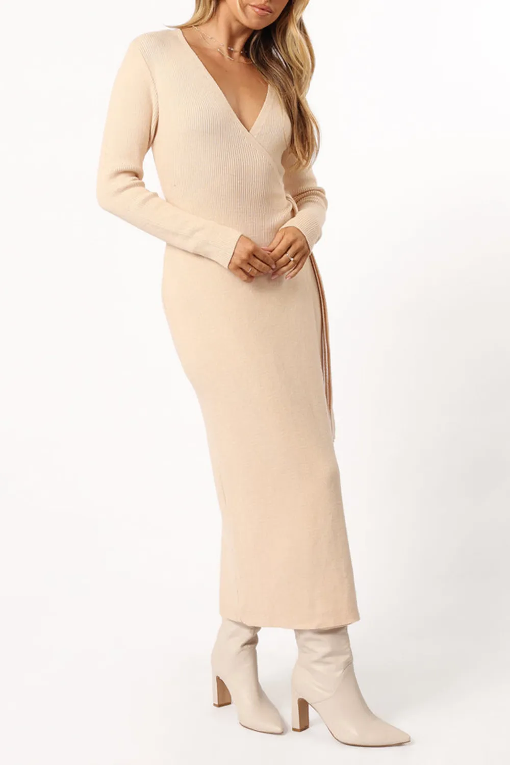 V-NECK BOW WRAP DRESS