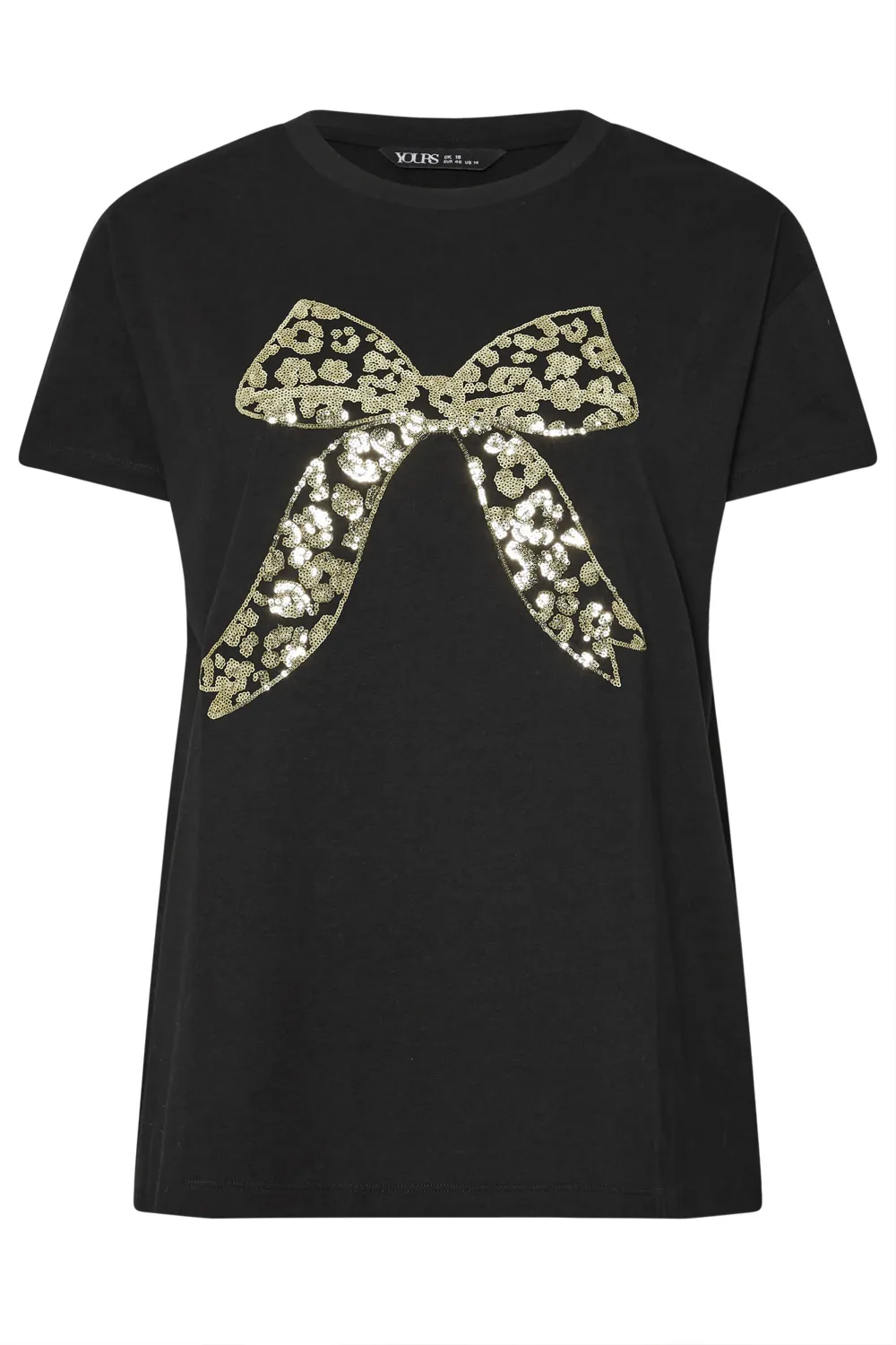 YOURS Curve Black Leopard Bow Sequin Top