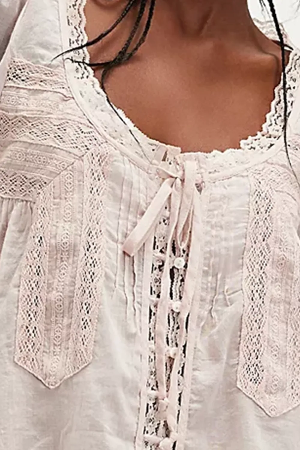 Lace Trimmed Long Sleeve Blouse