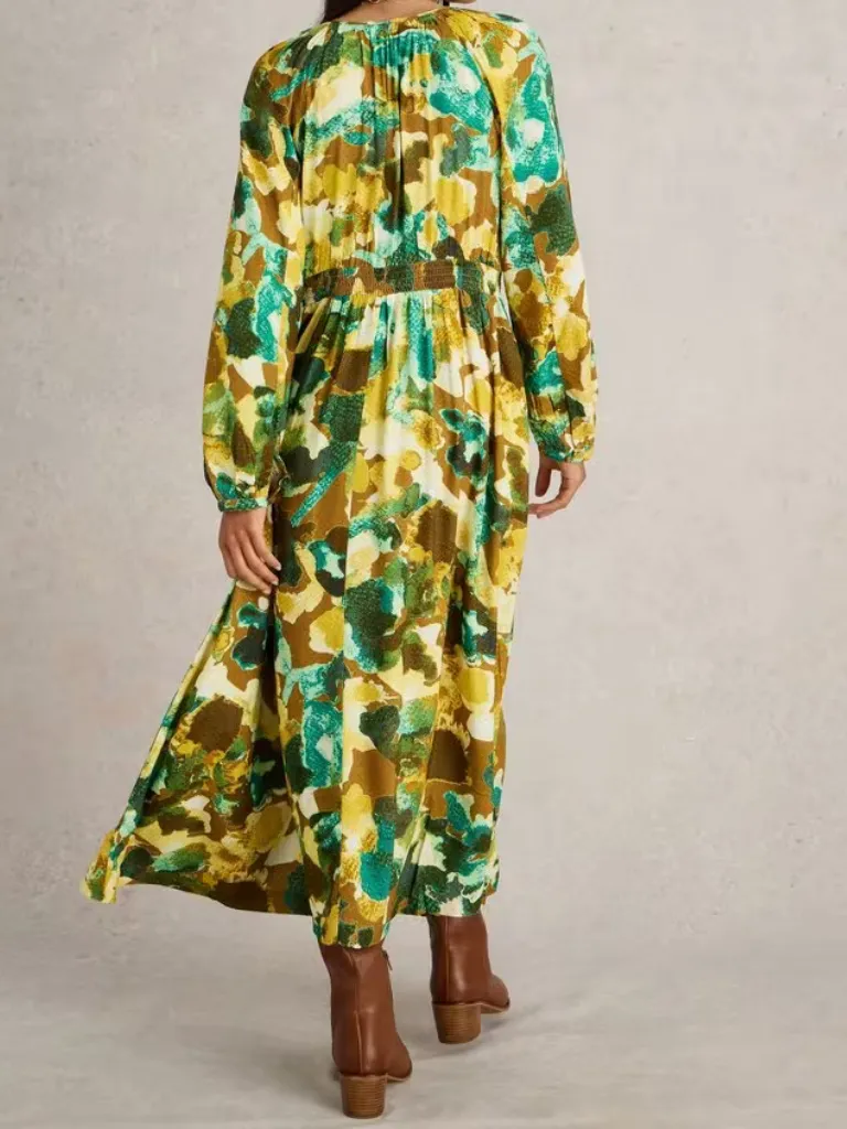 Yellow V-Neck Midi Dressin