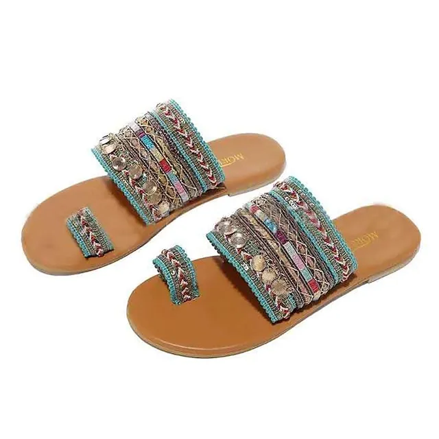 Women's Sandals Boho Bohemia Beach Flat Sandals Outdoor Slippers Outdoor Daily Beach Summer Sequin Flat Heel Open Toe Vintage Casual Minimalism Polyester Loafer Striped Black Red Green