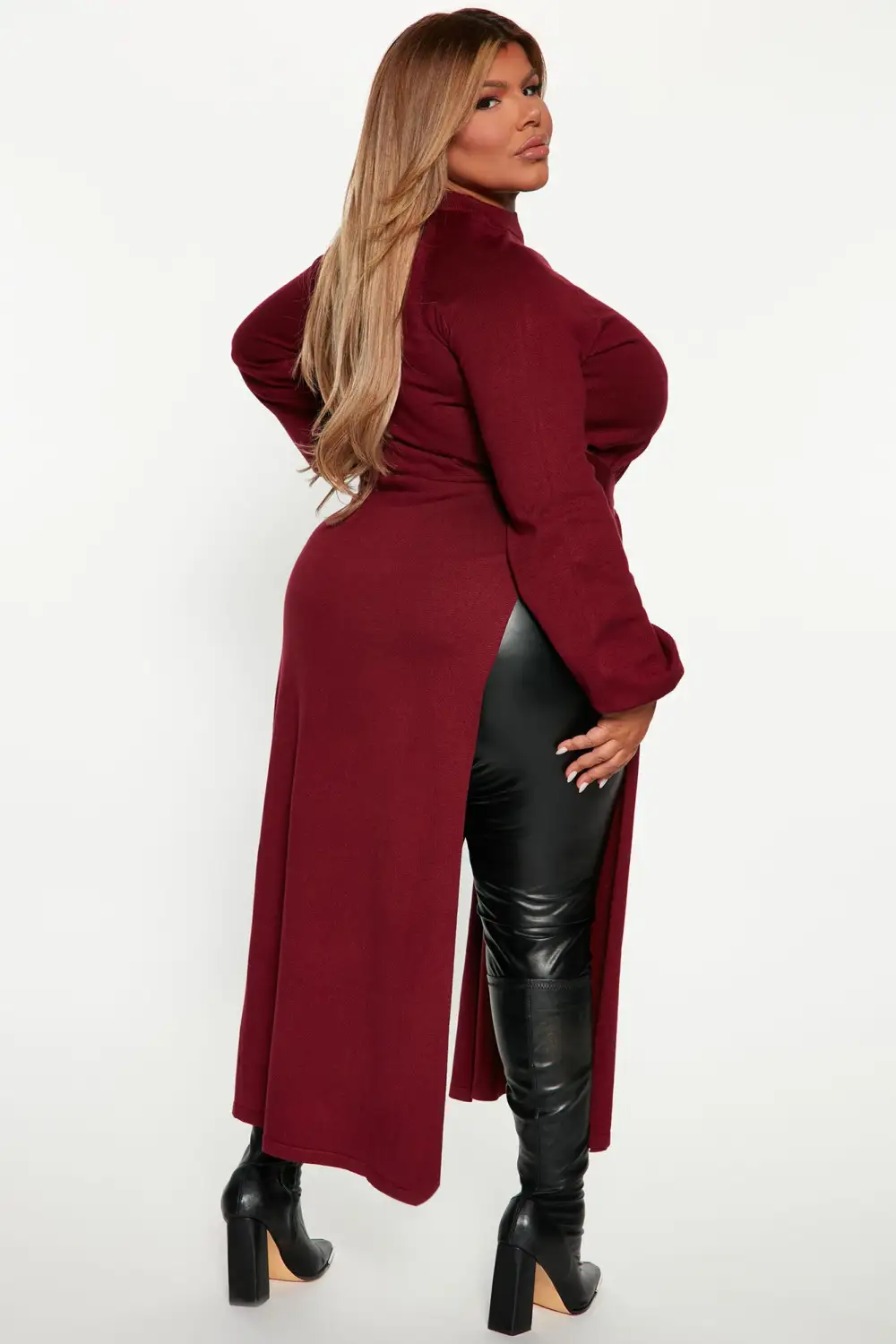 Slit Just Got Real Tunic Sweater - Burgundy