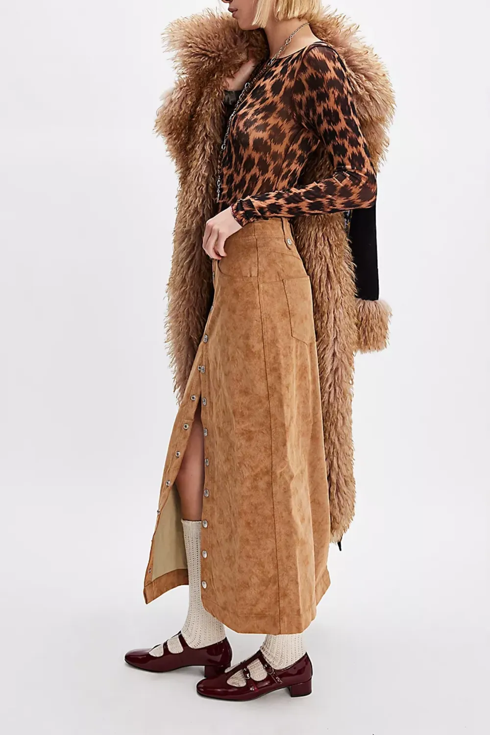 Corduroy Button Front Midi Skirt