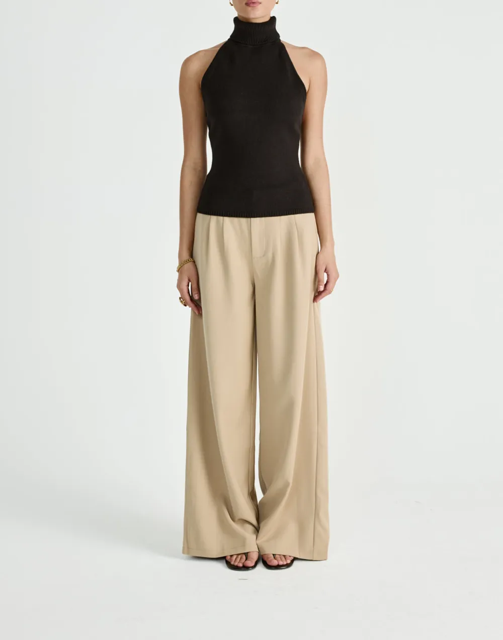 High-Waisted Wide-Leg Trousers With Pleated Details