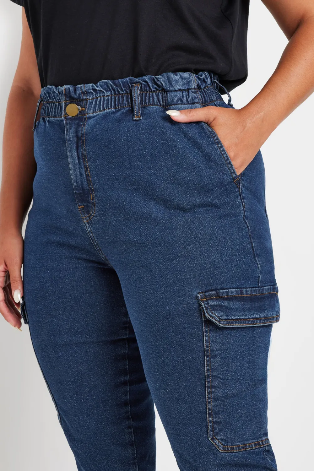 YOURS Curve Dark Blue Cargo Mom Jeans