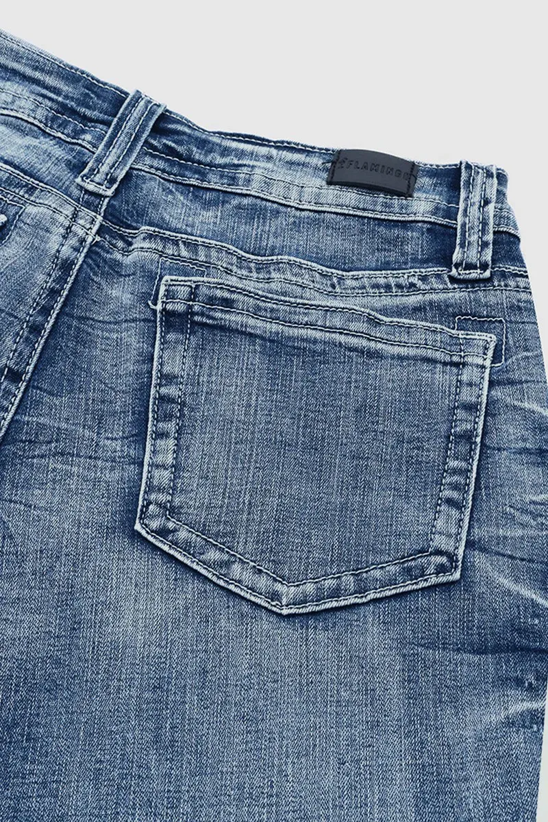 Pocket Detail Mid Rise Straight Leg Jeans