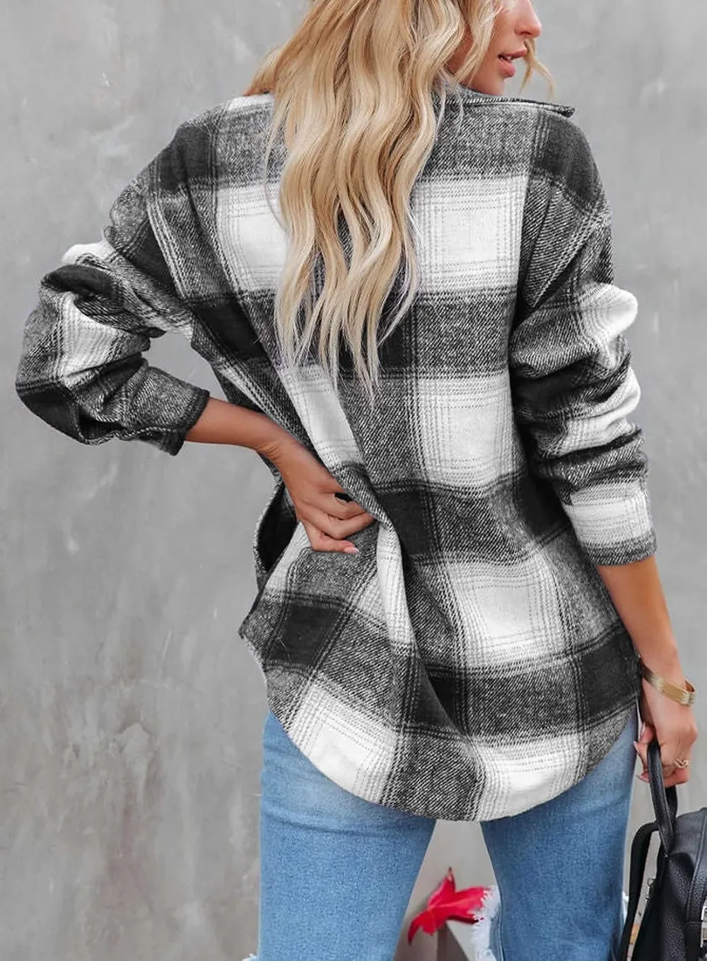 Women's Flannel Plaid Shacket Long Sleeve Button Down Chest Pocketed Shirts Jacket Coats