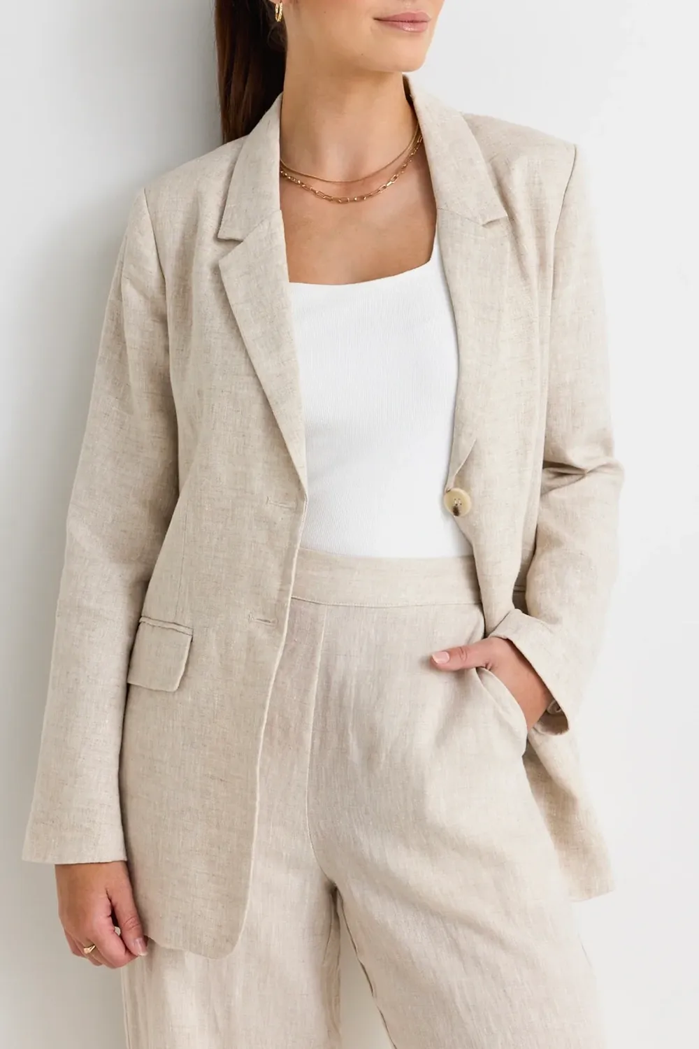 Linen Single Breasted Longline Blazer