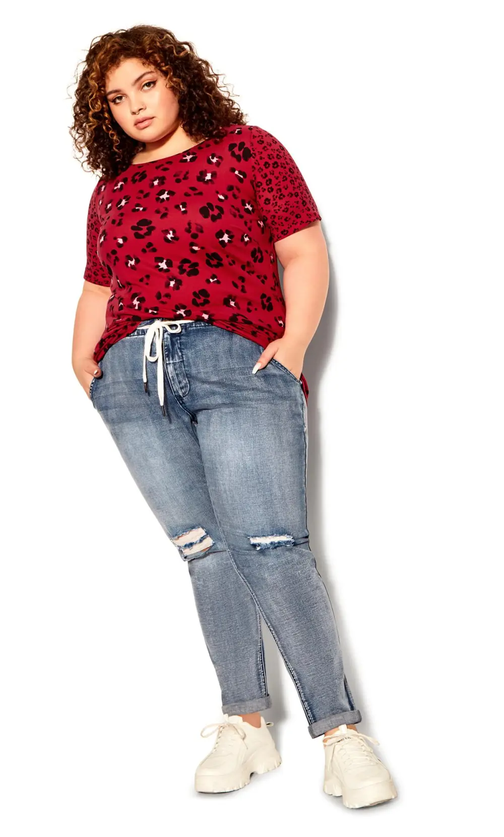 Evans Blue Washed Distressed Drawstring Jeans