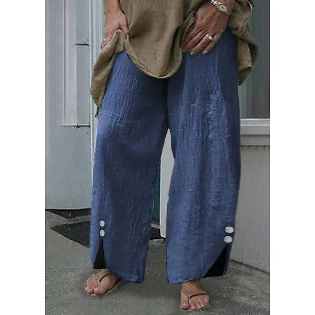 Women's Wide Leg Pants Trousers Baggy Ankle-Length Cotton Blend Baggy Basic Casual Daily Vacation Dark Khaki Black S M Spring Fall