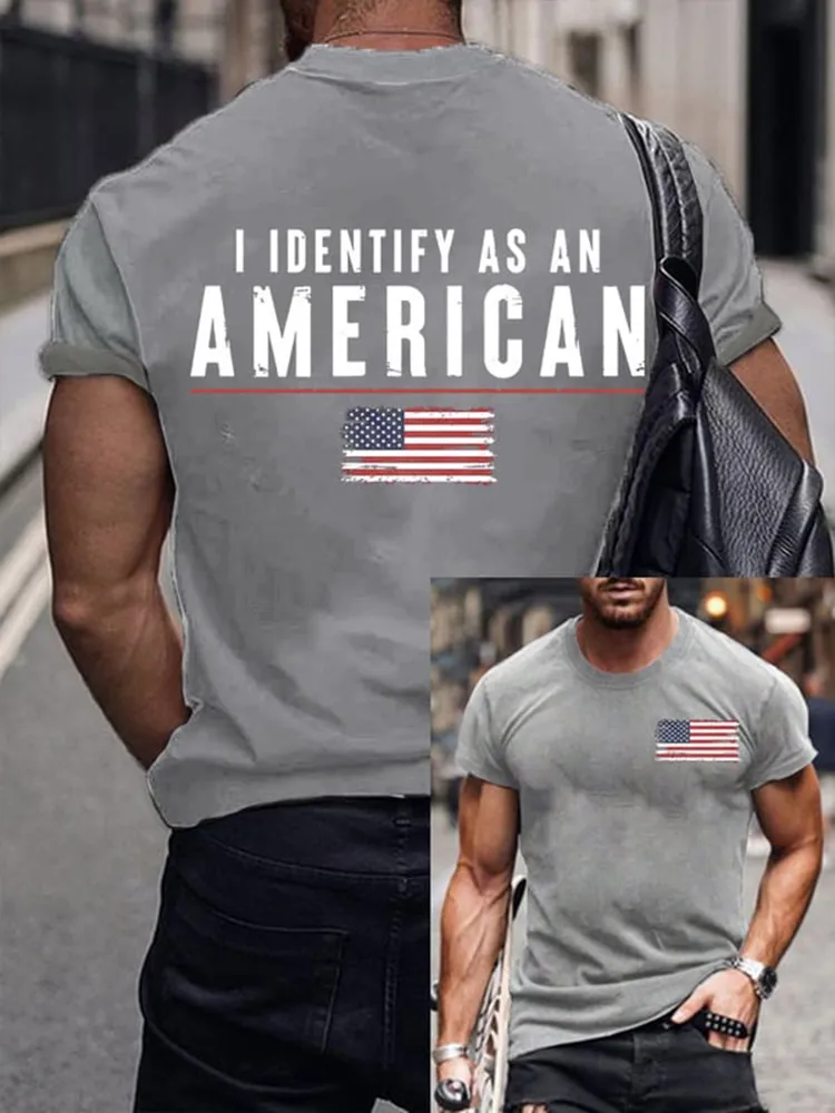 Men'S Round-Neck T-Shirt With I Identify As An American Prints
