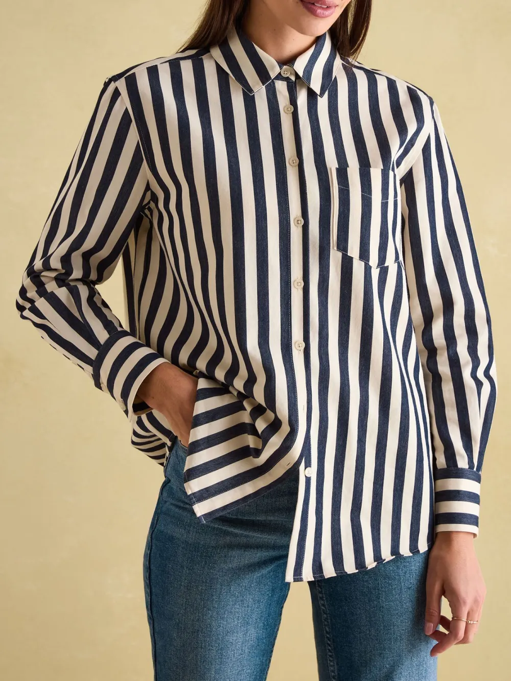 Casual Style Navy & Cream Stripe Shirt