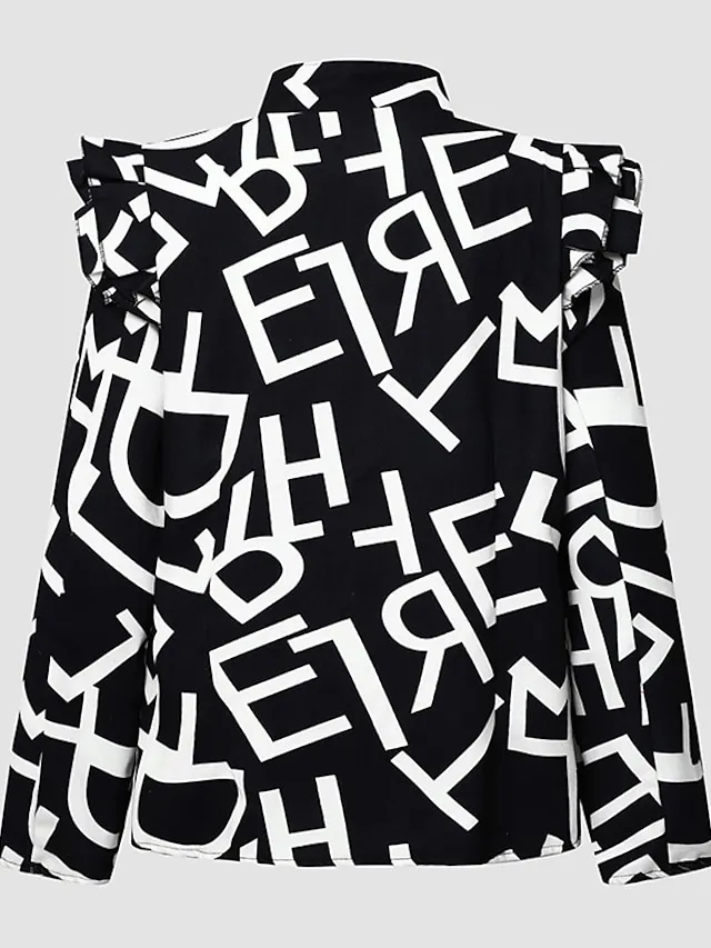 Women's Blazer Formal Casual Daily Baroque Ruffle Full Zip Print Outdoor Work Street Daily Cotton Coat Winter Fall Leopard Black Pink Zipper Stand Collar Regular Fit S M L XL XXL