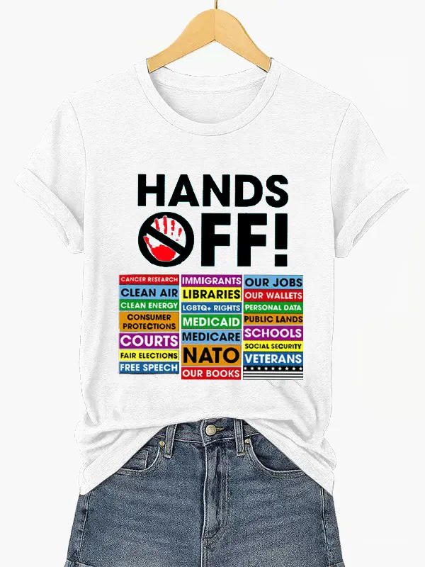 Women'S T-Shirt Women'S FDT “Hands Off ” Print Casual T-Shirt Round Neck Cotton Short Sleeve