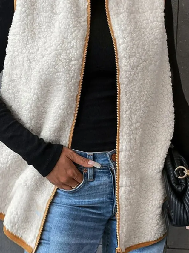 Casual Plain Fluff/Granular Fleece Fabric Plain Vest