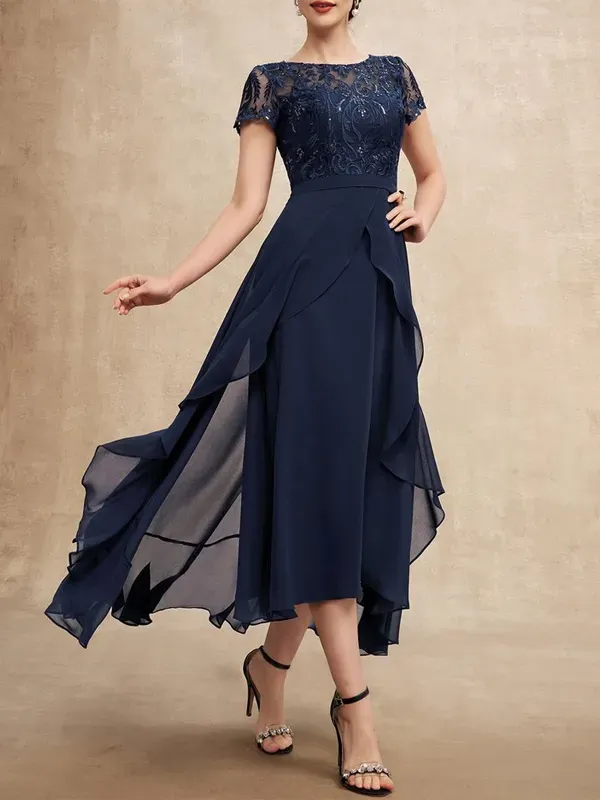 Elegant Lace Chiffon Maxi Dress