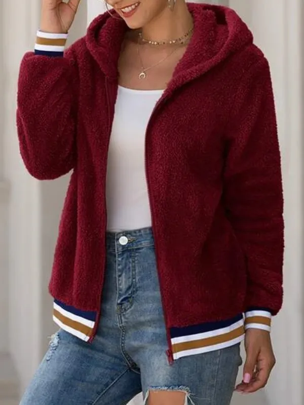 Striped Zip Pocket Hooded Cotton Jacket