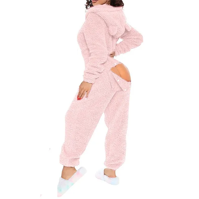 Women's Plush Onesie Christmas Pure Color Warm Fashion Home Xmas Daily Bed Polyester Warm Hoodie Long Sleeve Hole Fall Winter Black Pink