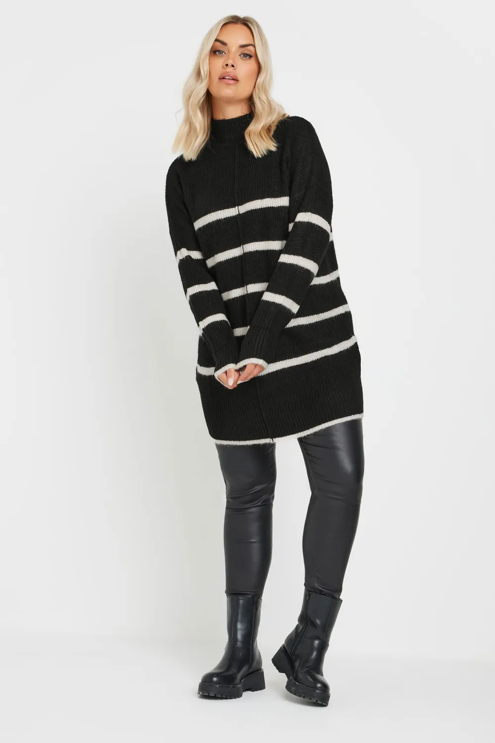 YOURS Curve Green High Neck Seam Detail Jumper