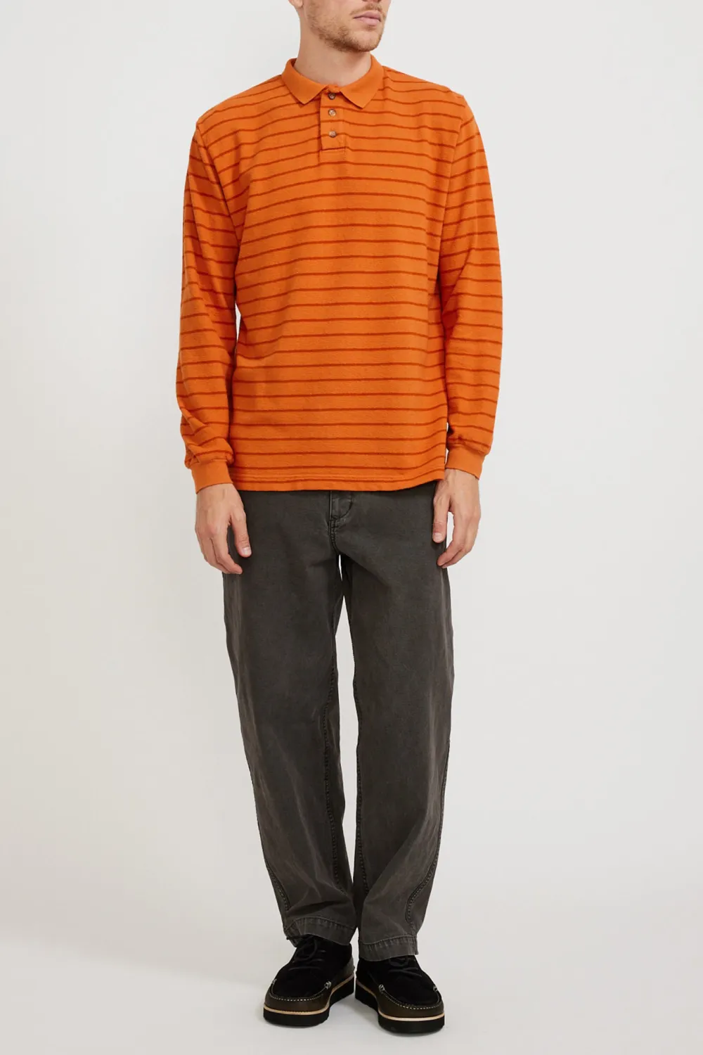 Orange Horizontal Striped Polo Shirt