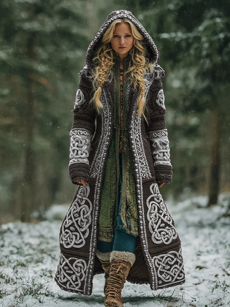 Women's Celtic Knot Irish Art Hooded Knit Cardigan