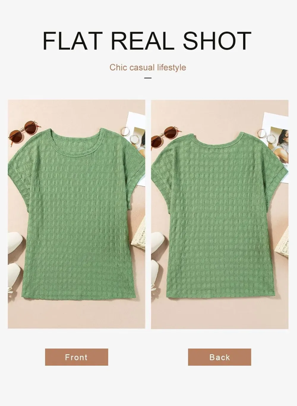 Dokotoo Tops for Women Trendy Summer Casual Cap Short Sleeve Basic Textured Solid Color Round Neck T Shirts Blouse