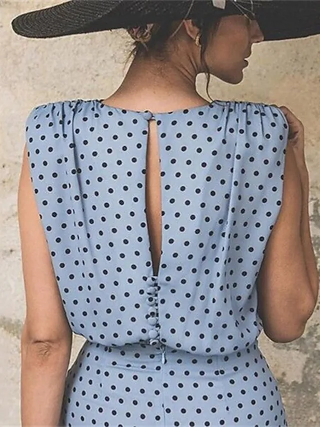 Women's Sheath Dress Knee Length Dress White Pink Red Light Blue Sleeveless Polka Dot Print Ruched Spring Summer Round Neck Elegant Casual Vintage Party 2023 S M L XL XXL 3XL / Sexy