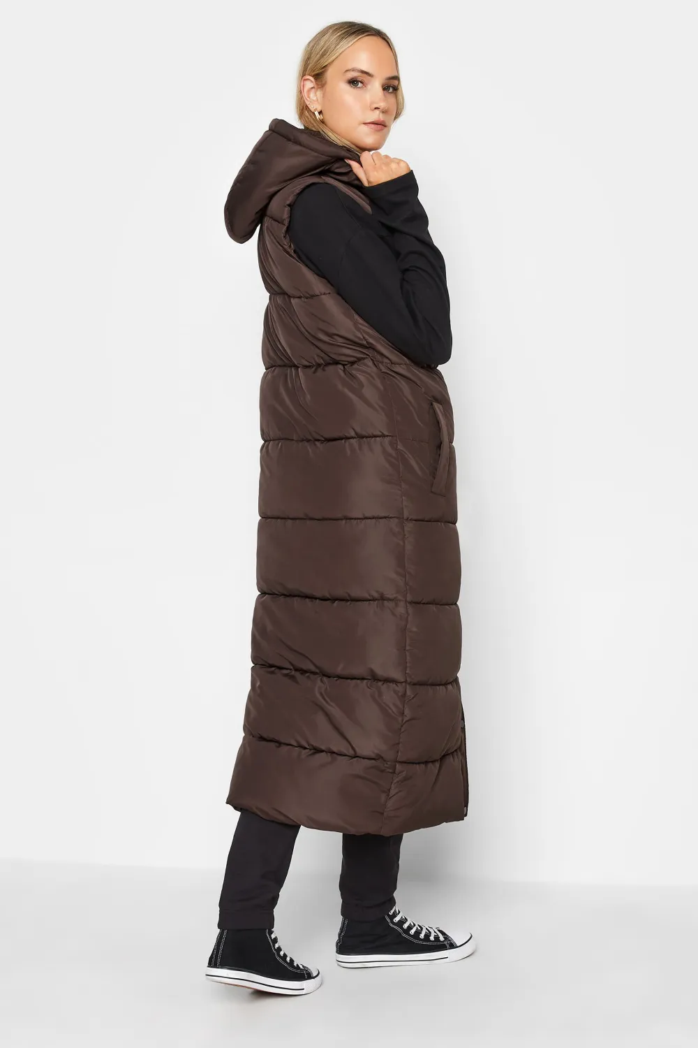 LTS Tall Chocolate Brown Midaxi Padded Gilet