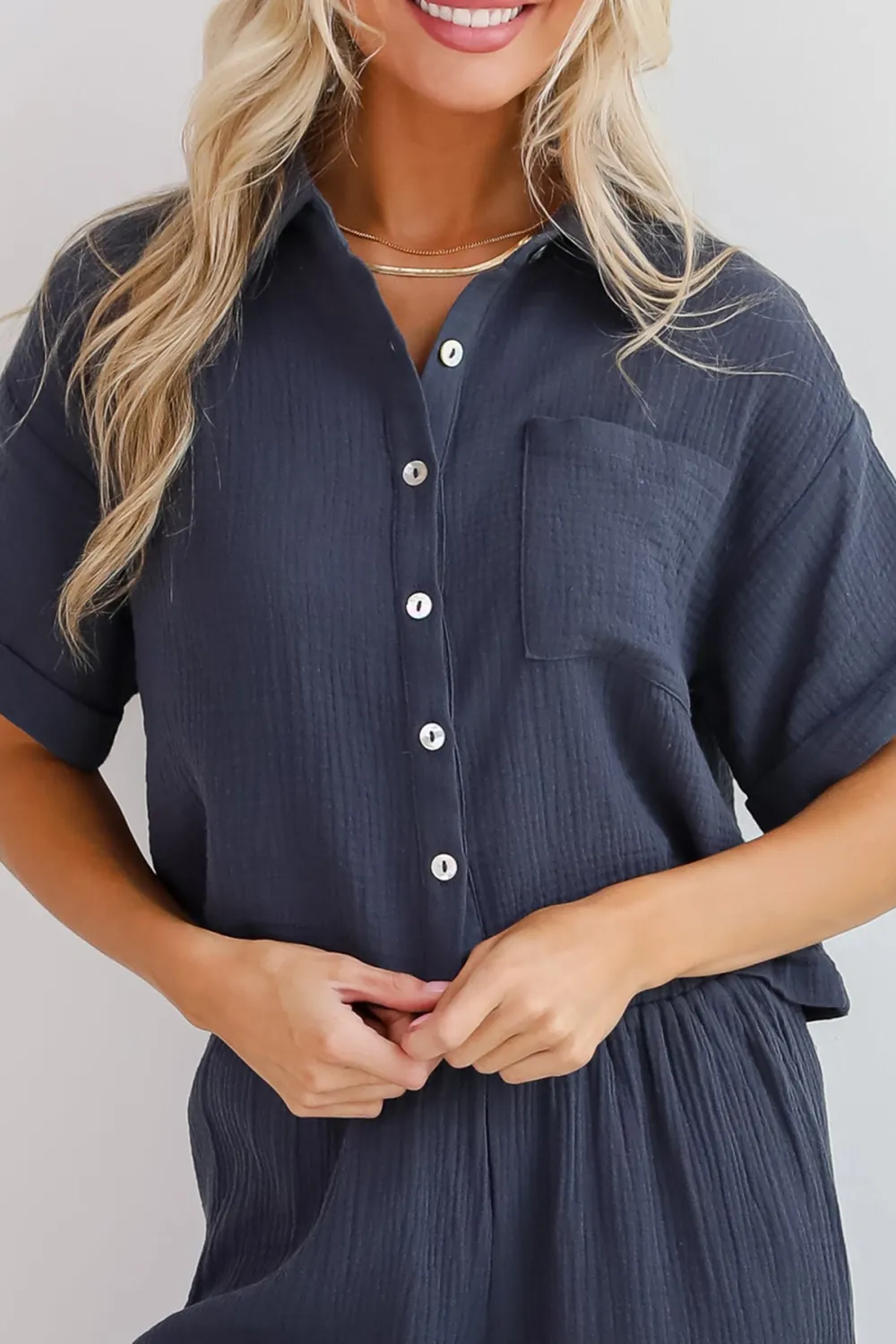 Too Perfect Charcoal Linen Blouse
