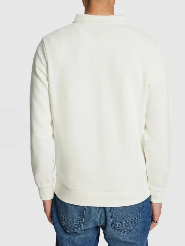 Off White Quarter Zip Polo Style Sweatshirt