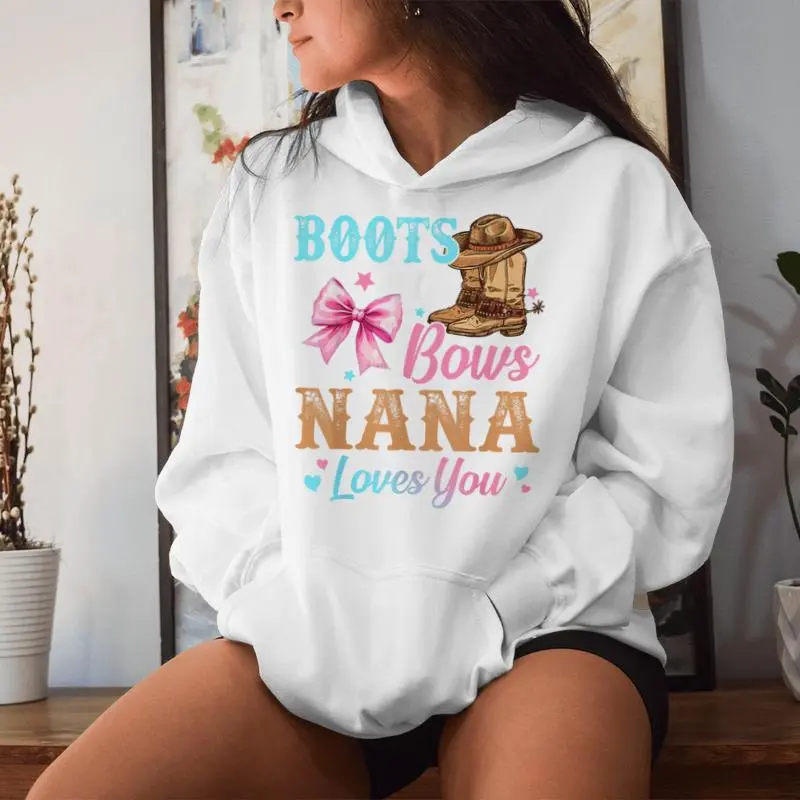 Boots Or Bows Nana Loves You Gender Reveal Family Women Hoodie